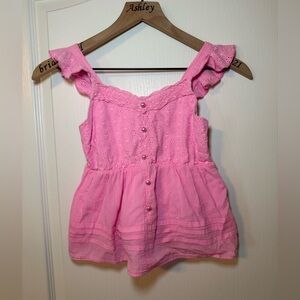 Girls Pink Eyelet Ruffle Tank Top Size S